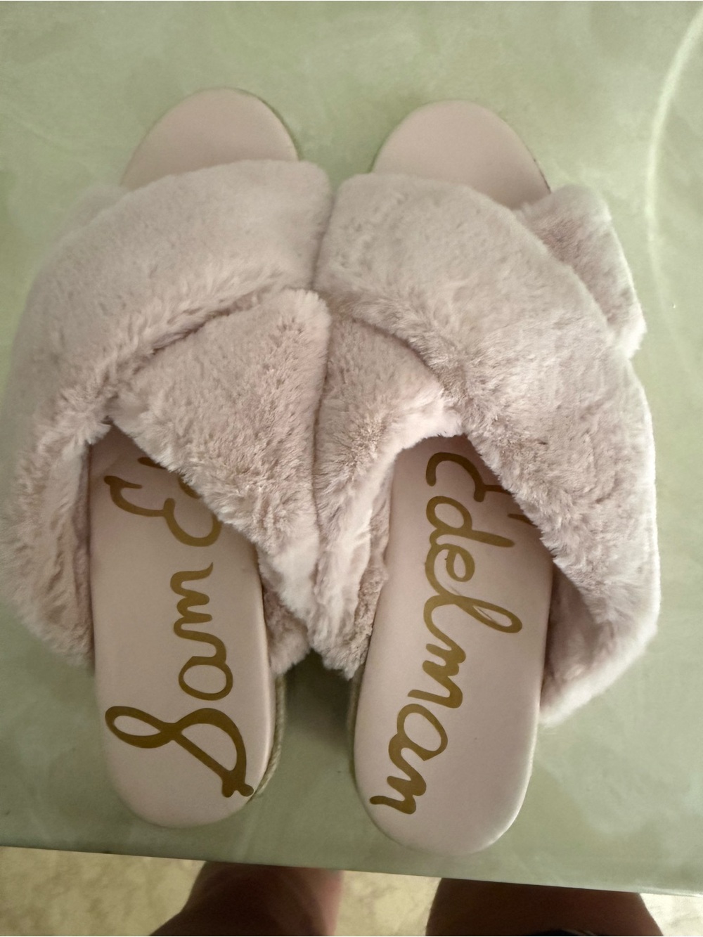 Sam Edelman Blush Pink Faux-Fur Crisscross Slide Slippers